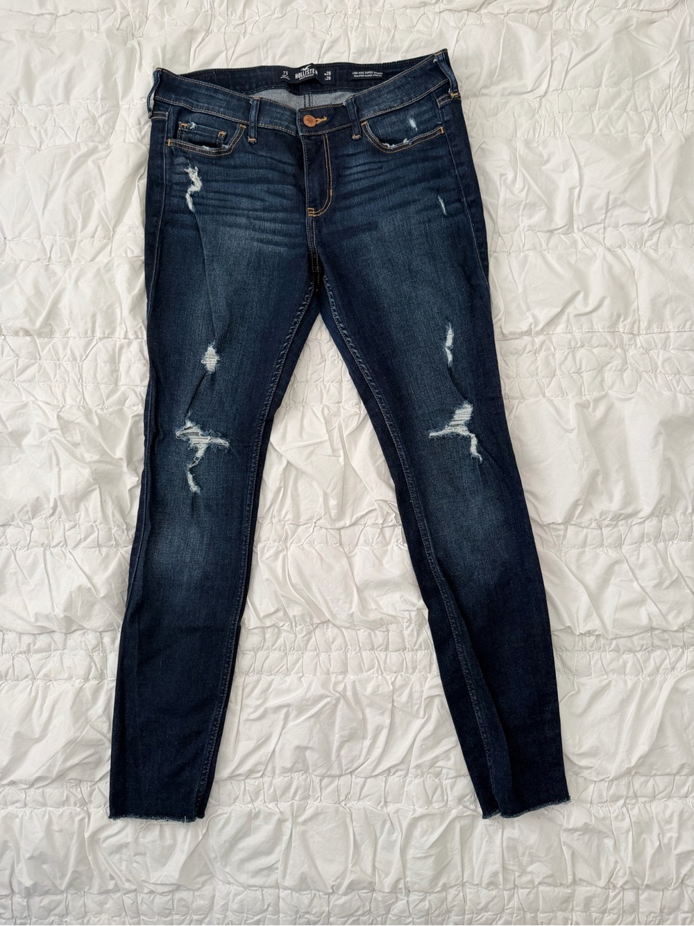 Hollister Dark Wash Distressed Skinny Jeans - Deep Blue